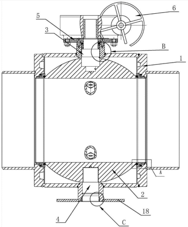 全焊接球阀阀体结构示意图 全焊接球阀阀体结构示意图